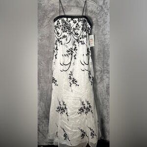 Elegant White and Black Floral Dress